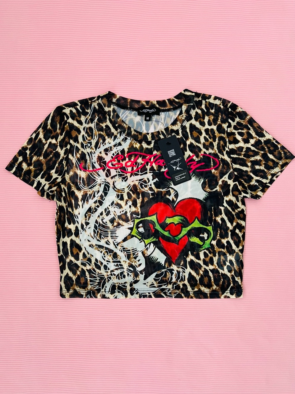 NWT Ed Hardy Leopard Print Cropped Mesh Tee